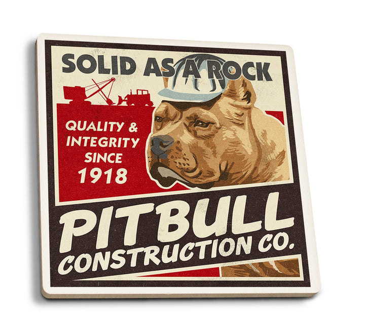 Pitbull, Retro Construction Company Ad, Lantern Press Artwork, Coaster Set Coasters Lantern Press 