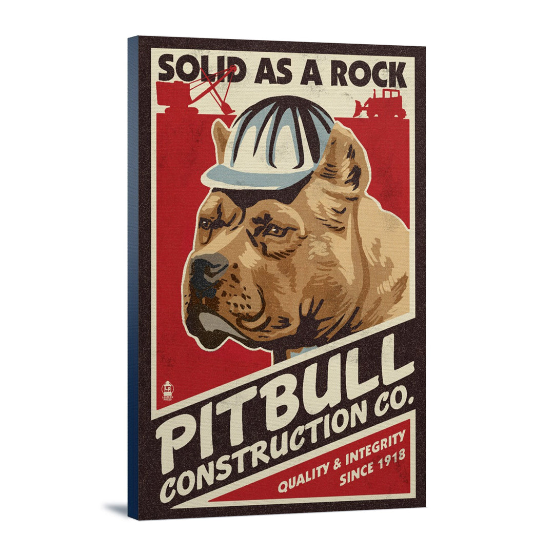 Pitbull, Retro Construction Company Ad, Lantern Press Artwork, Stretched Canvas Canvas Lantern Press 12x18 Stretched Canvas 