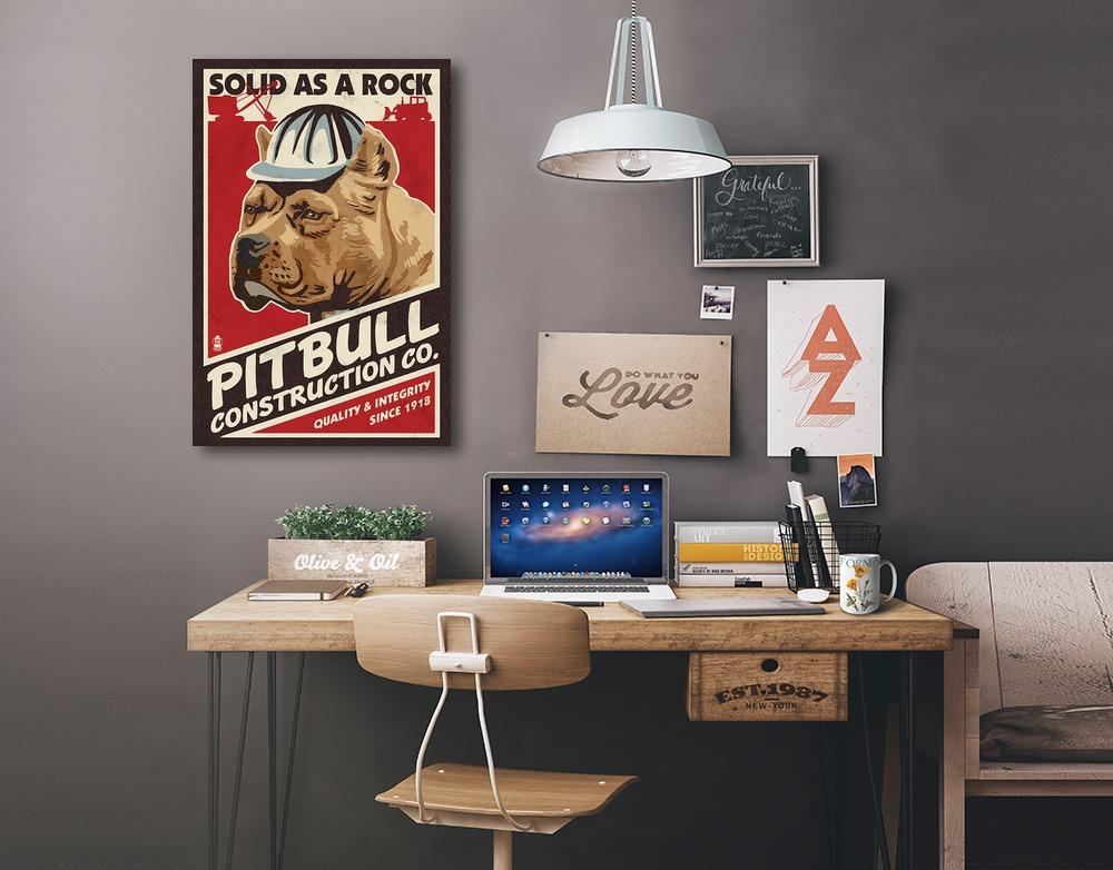 Pitbull, Retro Construction Company Ad, Lantern Press Artwork, Stretched Canvas Canvas Lantern Press 