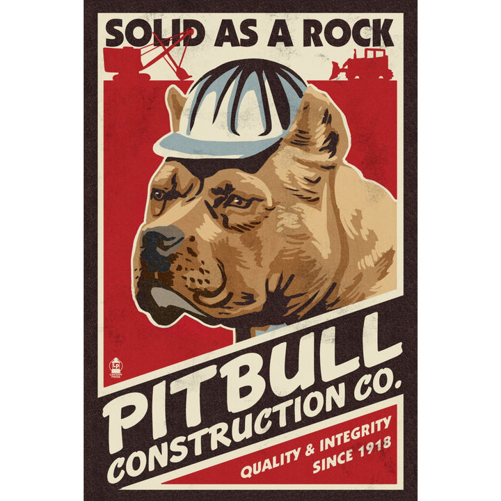 Pitbull, Retro Construction Company Ad, Lantern Press Artwork, Stretched Canvas Canvas Lantern Press 