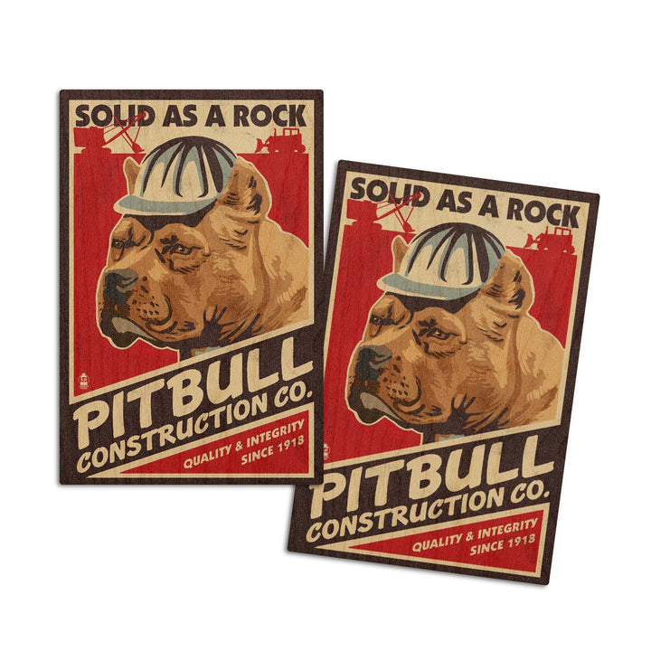 Pitbull, Retro Construction Company Ad, Lantern Press Artwork, Wood Signs and Postcards Wood Lantern Press 4x6 Wood Postcard Set 