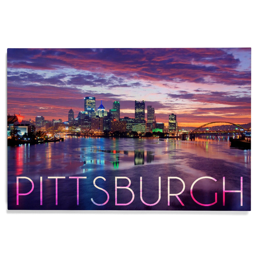 Pittsburgh, Pennsylvania, City Lights at Night, Lantern Press Photography, Wood Signs and Postcards Wood Lantern Press 