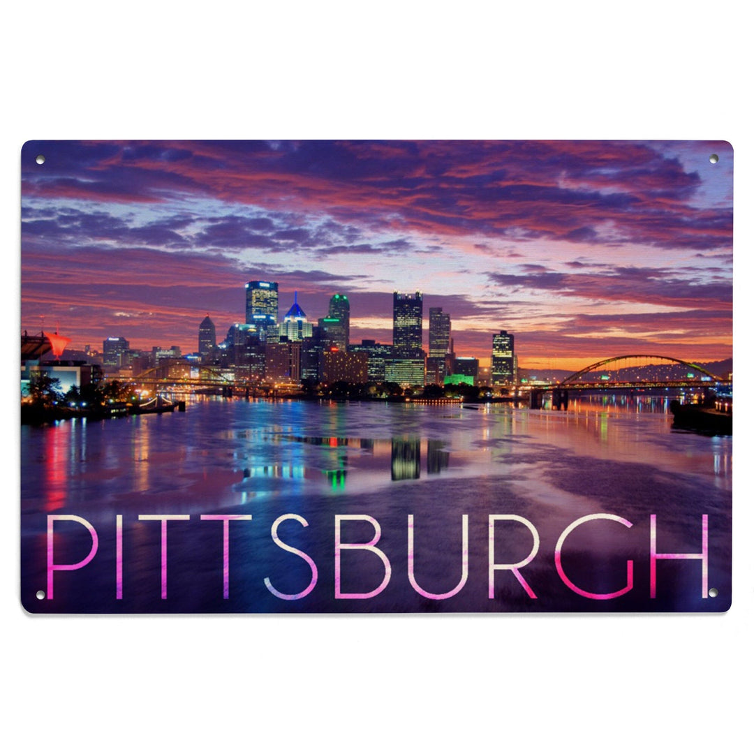 Pittsburgh, Pennsylvania, City Lights at Night, Lantern Press Photography, Wood Signs and Postcards Wood Lantern Press 