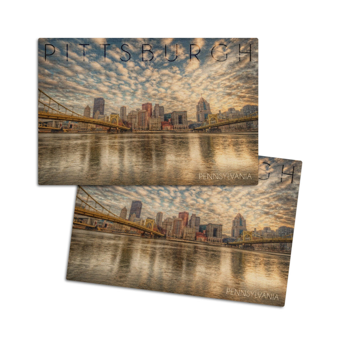 Pittsburgh, Pennsylvania, Skyline From the North Shore, Lantern Press Photography, Wood Signs and Postcards Wood Lantern Press 4x6 Wood Postcard Set 