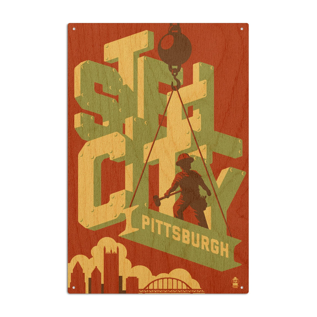 Pittsburgh, Pennsylvania, Steel City, Lantern Press Artwork, Wood Signs and Postcards Wood Lantern Press 10 x 15 Wood Sign 