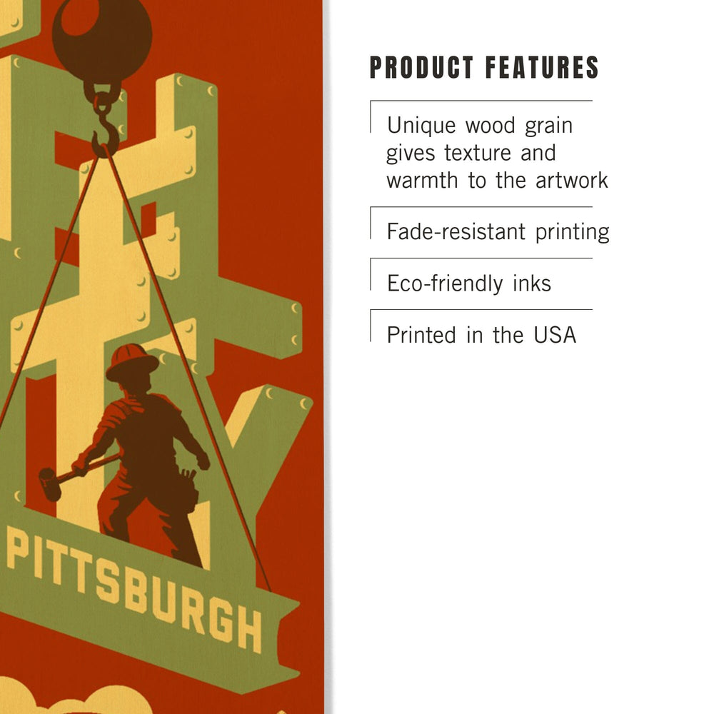 Pittsburgh, Pennsylvania, Steel City, Lantern Press Artwork, Wood Signs and Postcards Wood Lantern Press 