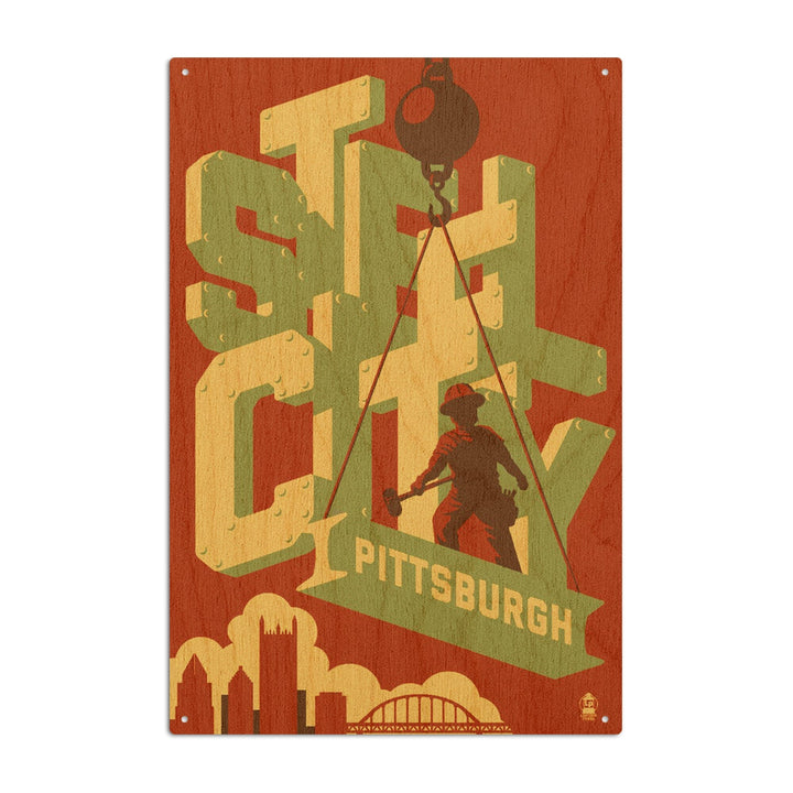 Pittsburgh, Pennsylvania, Steel City, Lantern Press Artwork, Wood Signs and Postcards Wood Lantern Press 6x9 Wood Sign 