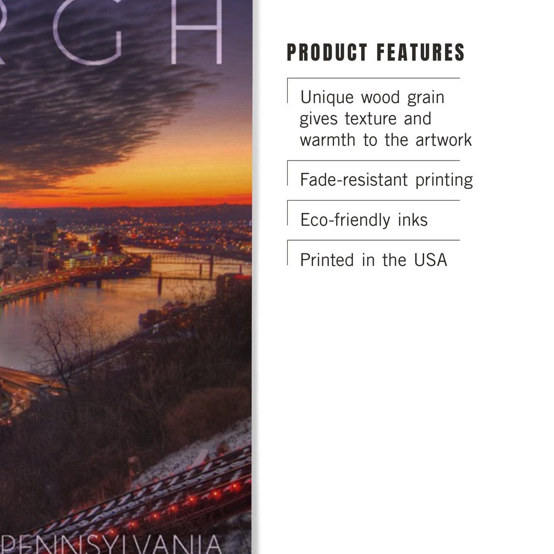 Pittsburgh, Pennsylvania, Winter Sunrise, Lantern Press Photography, Wood Signs and Postcards Wood Lantern Press 