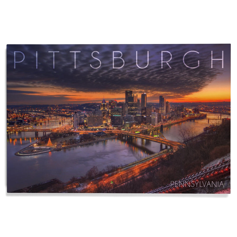 Pittsburgh, Pennsylvania, Winter Sunrise, Lantern Press Photography, Wood Signs and Postcards Wood Lantern Press 