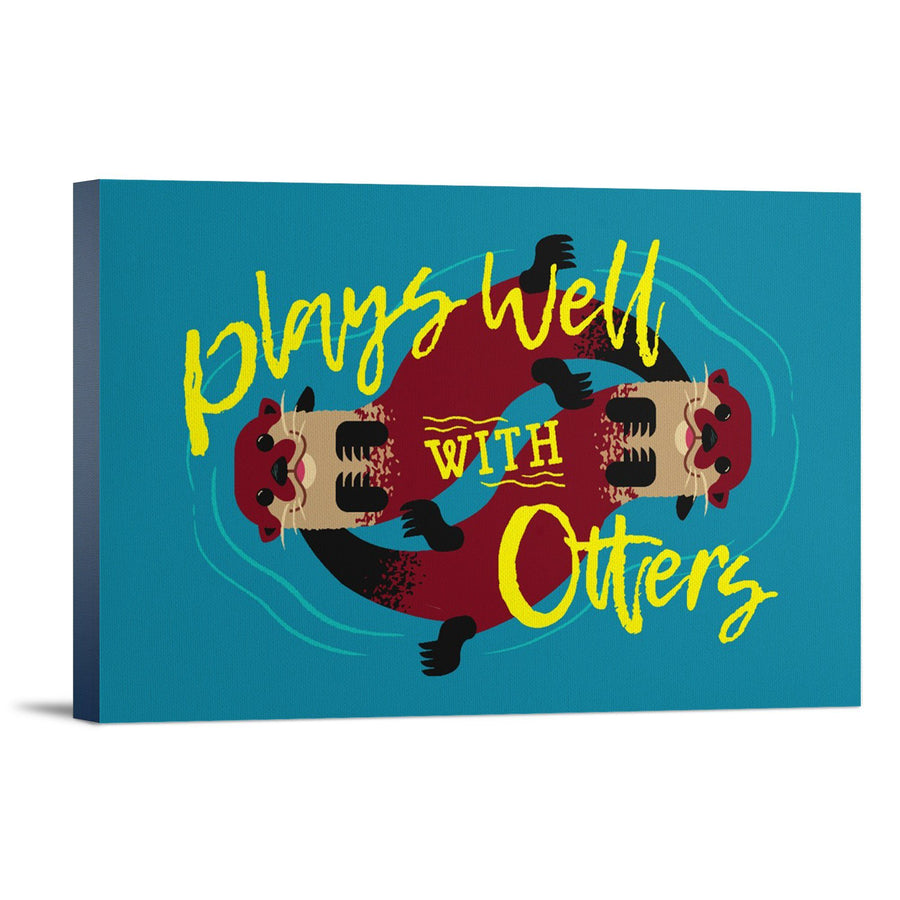 Plays Well With Otters, Otter Geometric, Lantern Press Artwork, Stretched Canvas Canvas Lantern Press 
