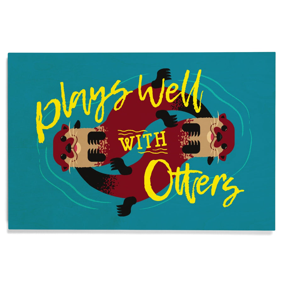 Plays Well With Otters, Otter Geometric, Lantern Press Artwork, Wood Signs and Postcards Wood Lantern Press 