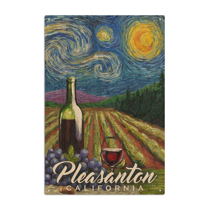 Pleasanton, California, Vineyard, Starry Night, Lantern Press Artwork, Wood Signs and Postcards Wood Lantern Press 10 x 15 Wood Sign 