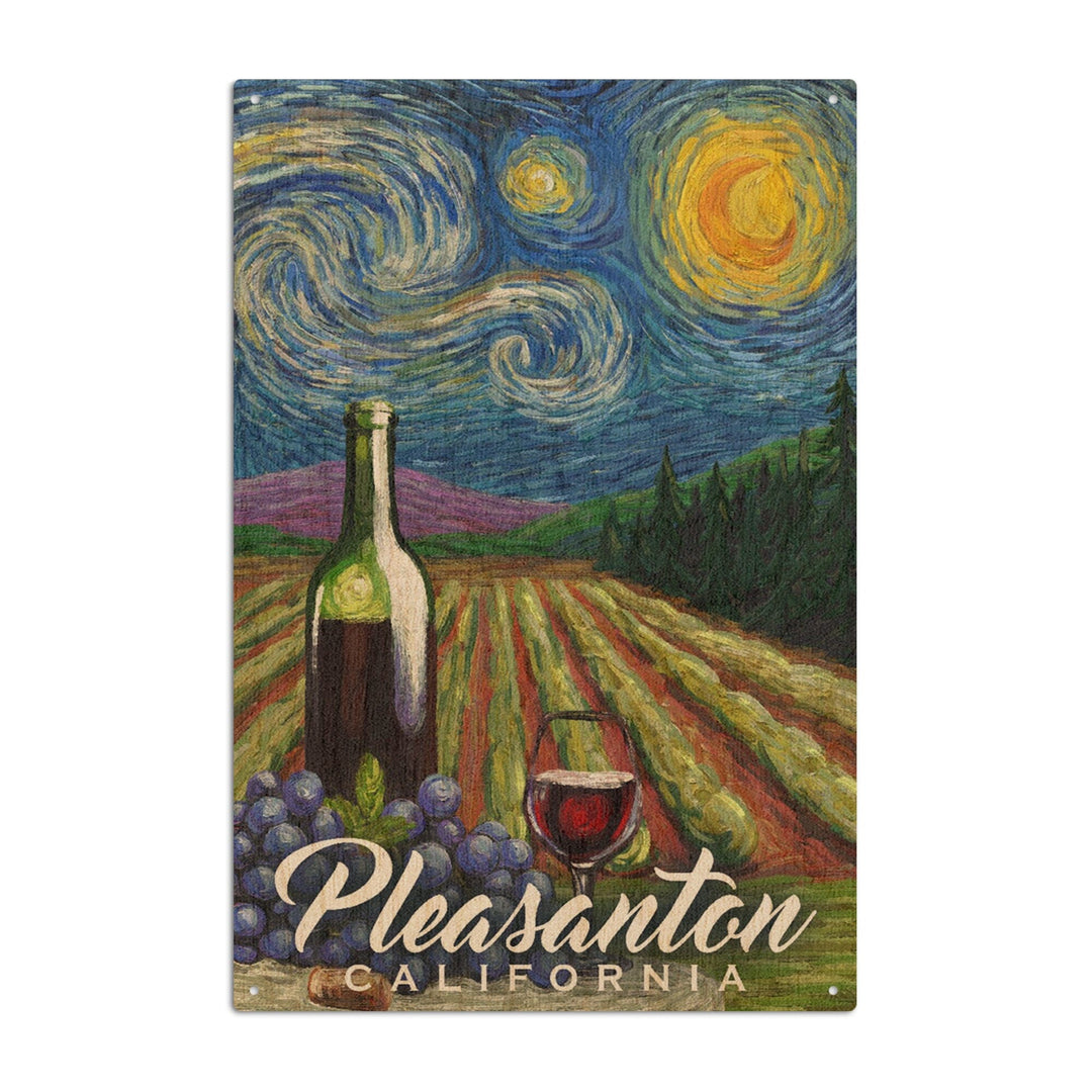 Pleasanton, California, Vineyard, Starry Night, Lantern Press Artwork, Wood Signs and Postcards Wood Lantern Press 6x9 Wood Sign 