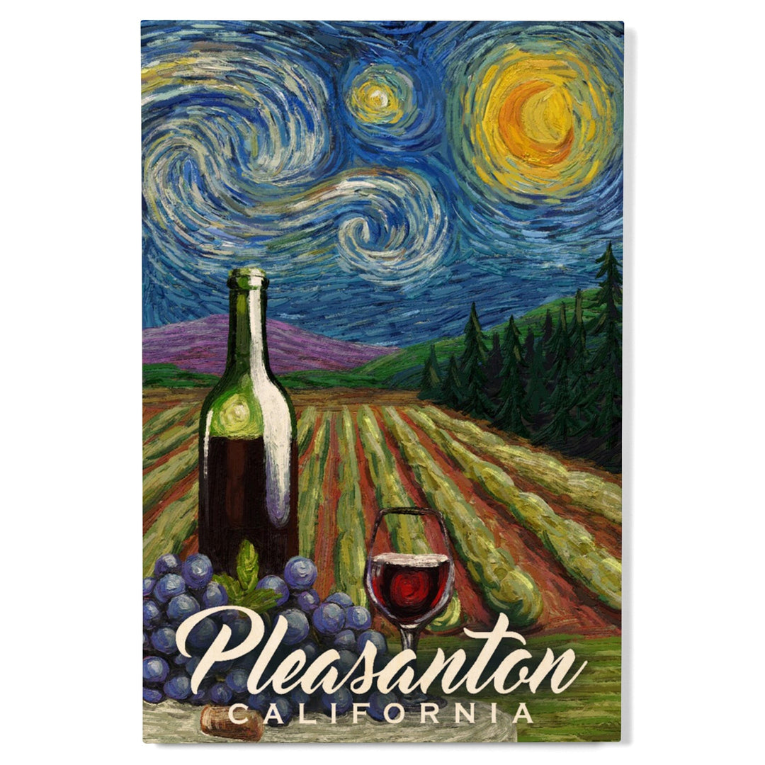 Pleasanton, California, Vineyard, Starry Night, Lantern Press Artwork, Wood Signs and Postcards Wood Lantern Press 