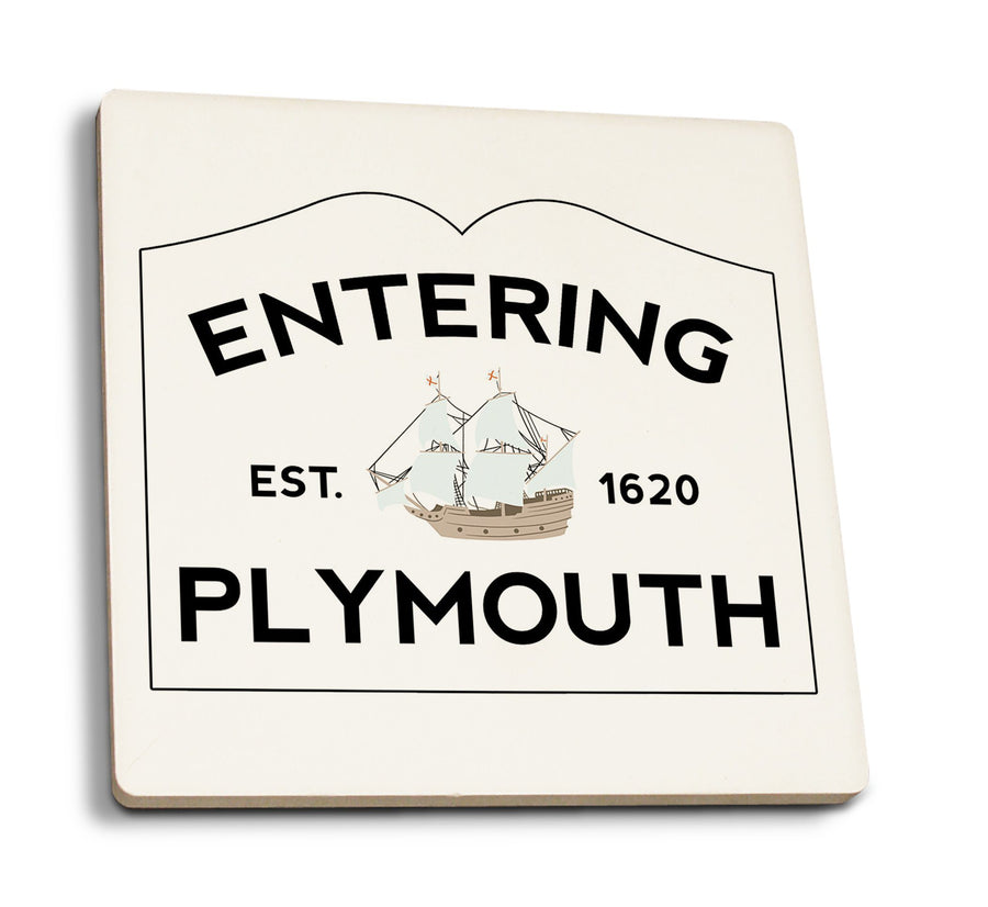 Plymouth, Massachusetts, Entering Plymouth, Weather Vane, Lantern Press Artwork, Coaster Set Coasters Lantern Press 