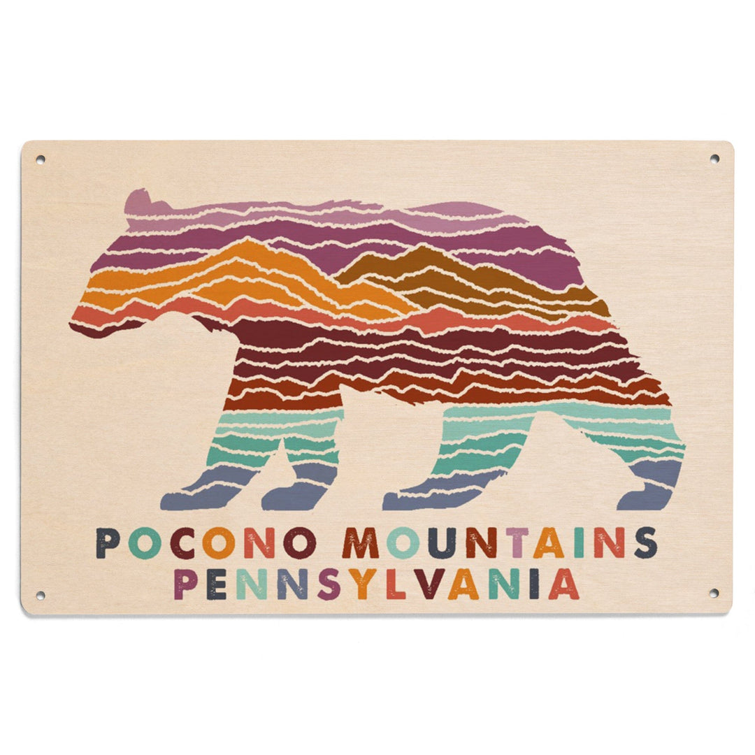 Pocono Mountains, Pennsylvania, Bear, Light Background, Lantern Press Artwork, Wood Signs and Postcards Wood Lantern Press 