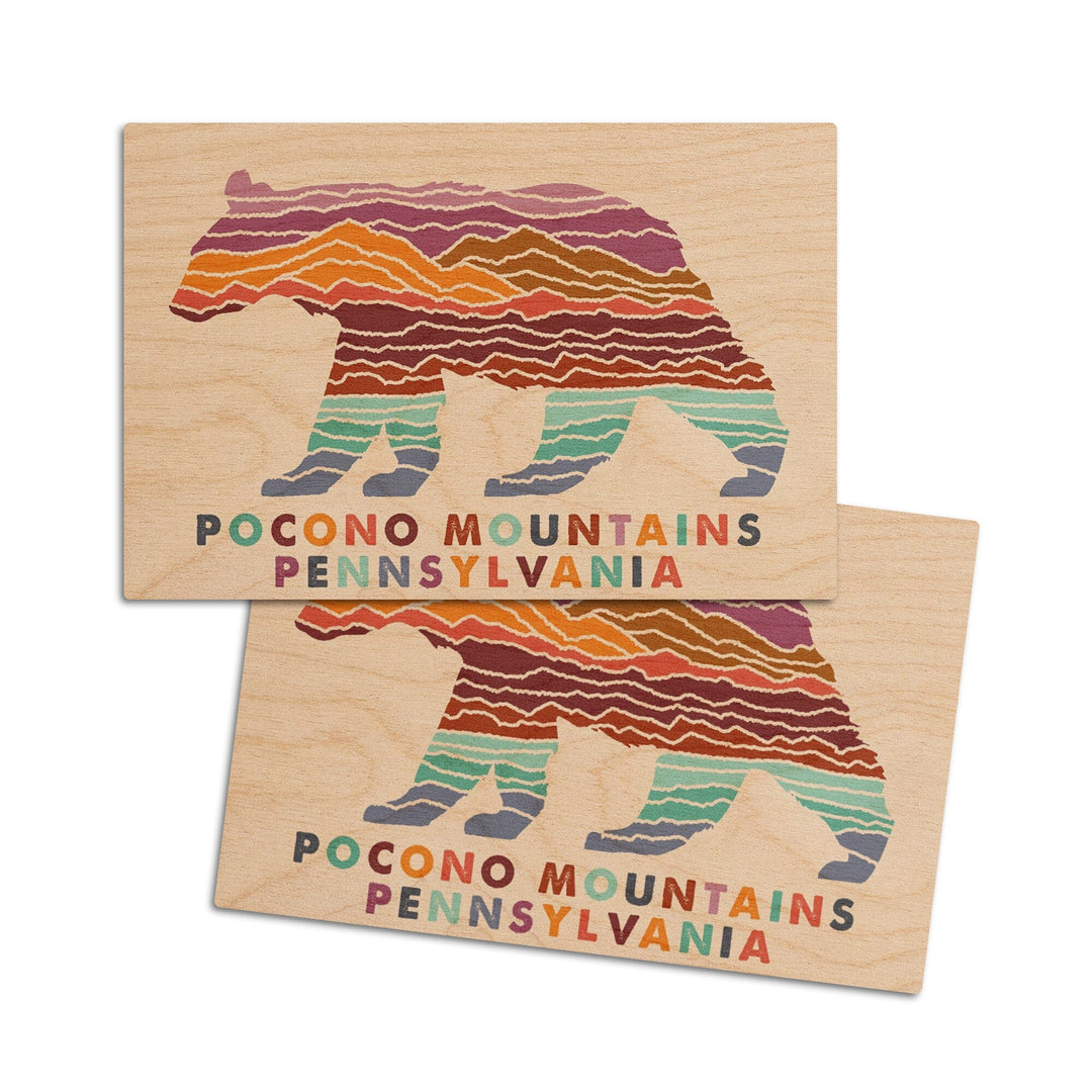 Pocono Mountains, Pennsylvania, Bear, Light Background, Lantern Press Artwork, Wood Signs and Postcards Wood Lantern Press 4x6 Wood Postcard Set 