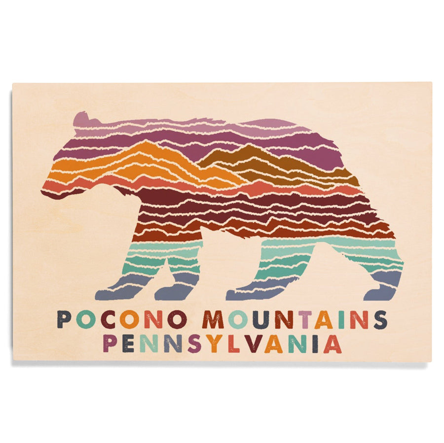Pocono Mountains, Pennsylvania, Bear, Light Background, Lantern Press Artwork, Wood Signs and Postcards Wood Lantern Press 