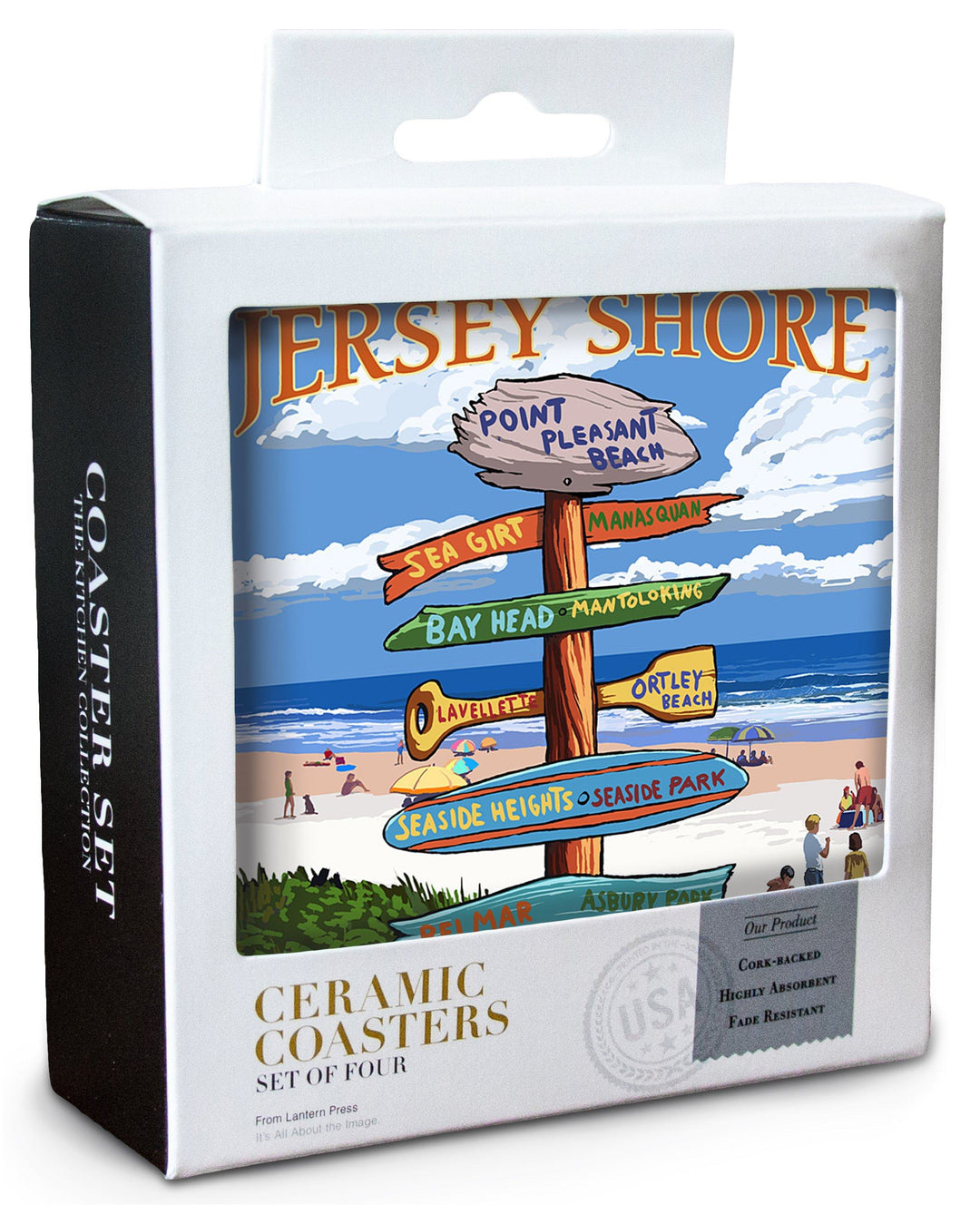 Point Pleasant Beach, New Jersey, Destinations Sign, Lantern Press Artwork, Coaster Set Coasters Lantern Press 
