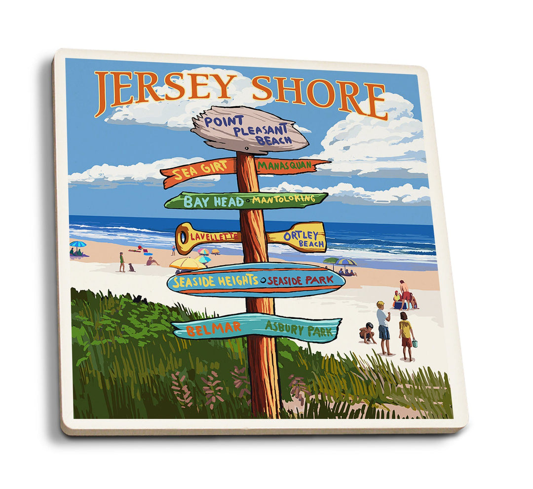 Point Pleasant Beach, New Jersey, Destinations Sign, Lantern Press Artwork, Coaster Set Coasters Lantern Press 