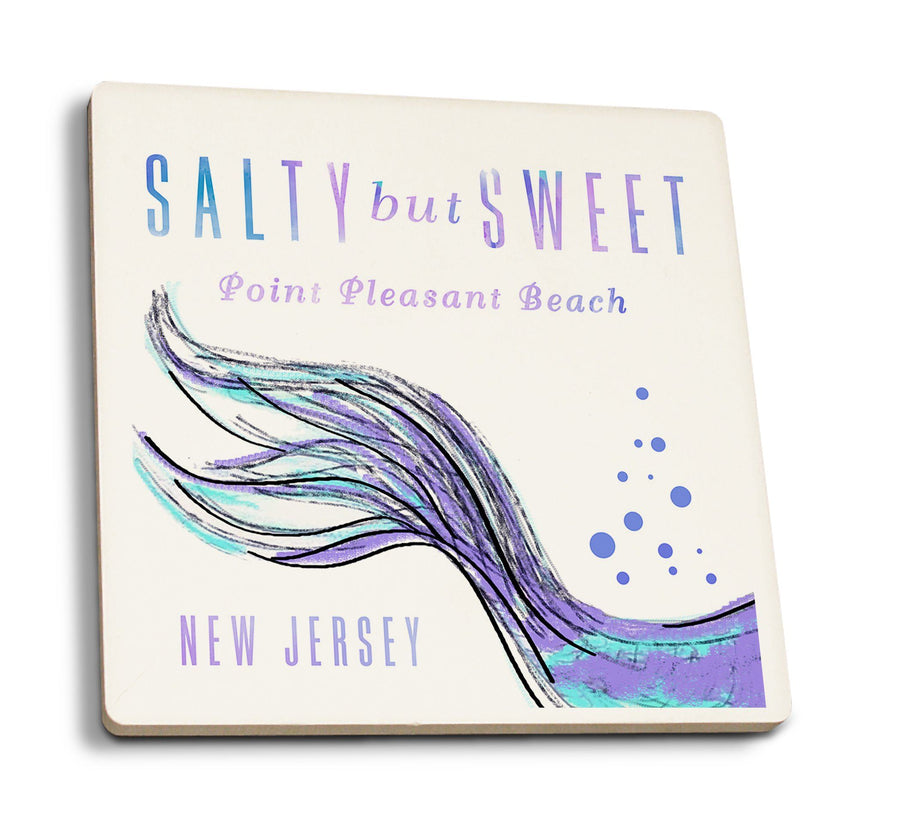 Point Pleasant Beach, New Jersey, Salty But Sweet, Mermaid Tail, Watercolor, Lantern Press Artwork, Coaster Set Coasters Lantern Press 