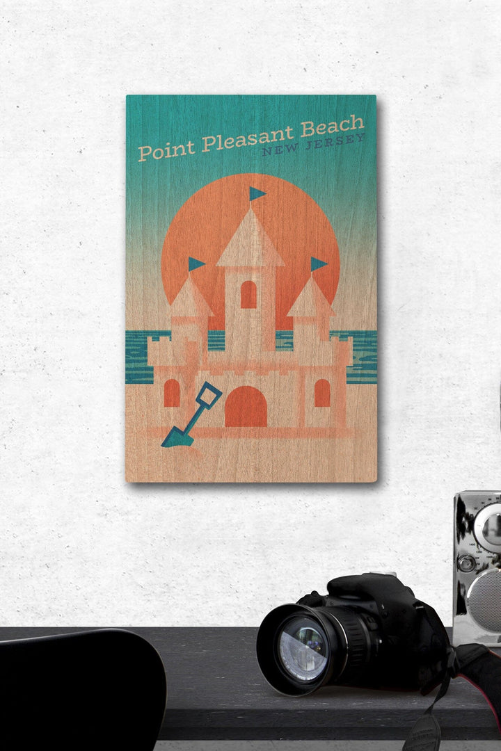 Point Pleasant Beach, New Jersey, Sun-faded Shoreline Collection, Sand Castle on Beach, Wood Signs and Postcards Wood Lantern Press 12 x 18 Wood Gallery Print 