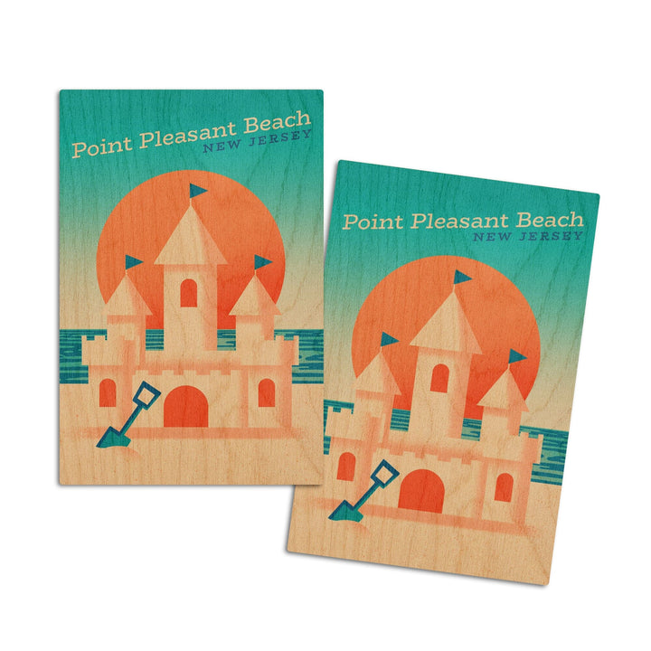 Point Pleasant Beach, New Jersey, Sun-faded Shoreline Collection, Sand Castle on Beach, Wood Signs and Postcards Wood Lantern Press 4x6 Wood Postcard Set 