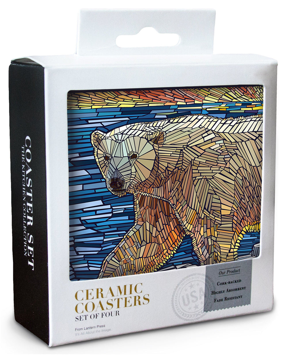 Polar Bear, Paper Mosaic, Lantern Press Poster, Coaster Set Coasters Lantern Press 