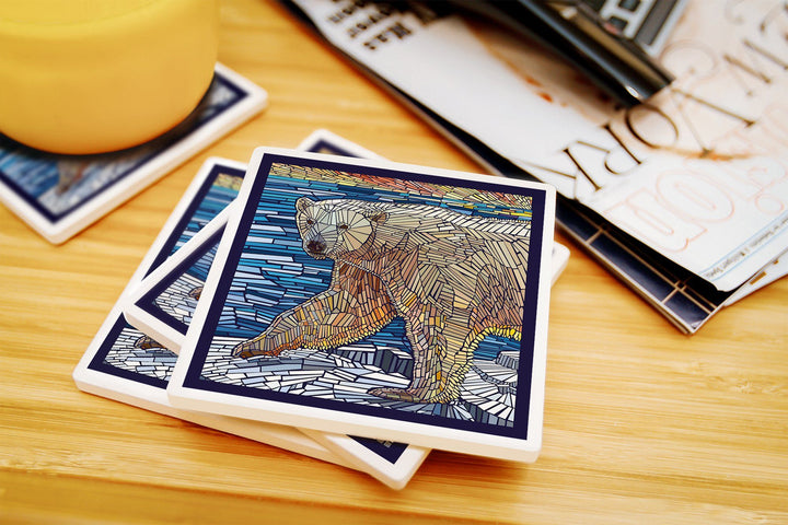 Polar Bear, Paper Mosaic, Lantern Press Poster, Coaster Set Coasters Lantern Press 