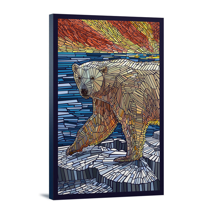 Polar Bear, Paper Mosaic, Lantern Press Poster, Stretched Canvas Canvas Lantern Press 12x18 Stretched Canvas 
