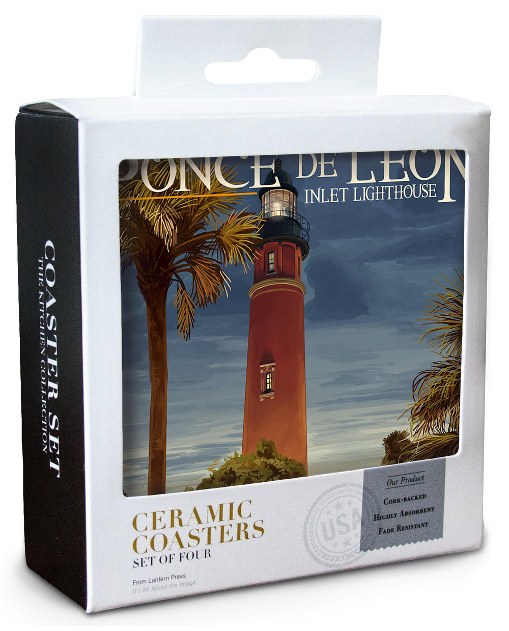 Ponce De Leon Inlet Lighthouse, Florida, Dusk Scene, Lantern Press Artwork, Coaster Set Coasters Lantern Press 