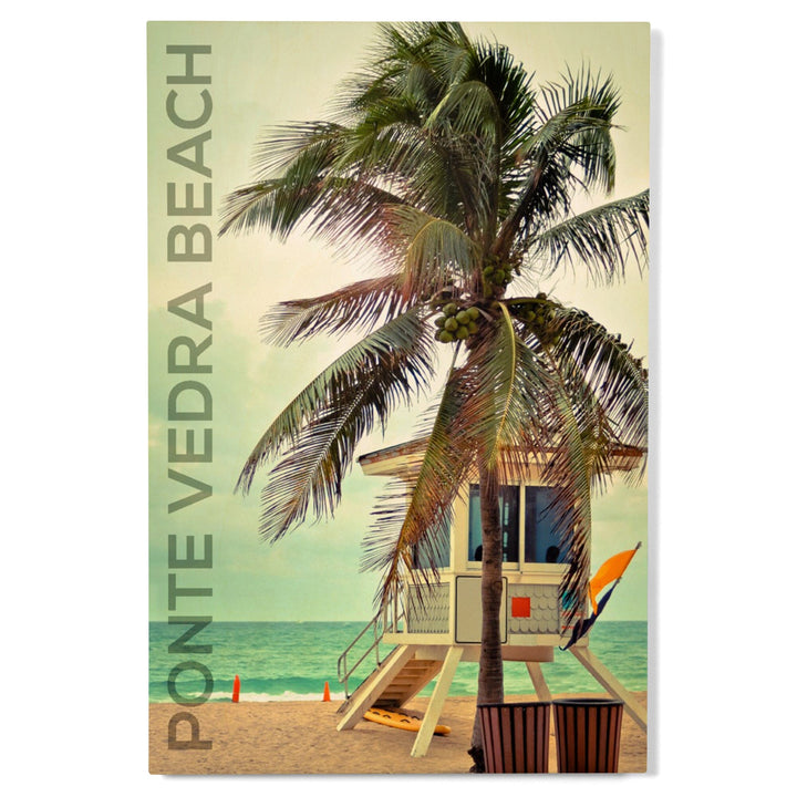 Ponte Vedra, Florida, Lifeguard Shack & Palm, Lantern Press Photography, Wood Signs and Postcards Wood Lantern Press 