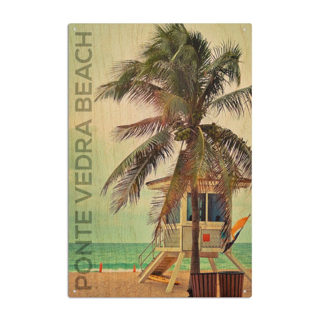 Ponte Vedra, Florida, Lifeguard Shack & Palm, Lantern Press Photography, Wood Signs and Postcards Wood Lantern Press 6x9 Wood Sign 