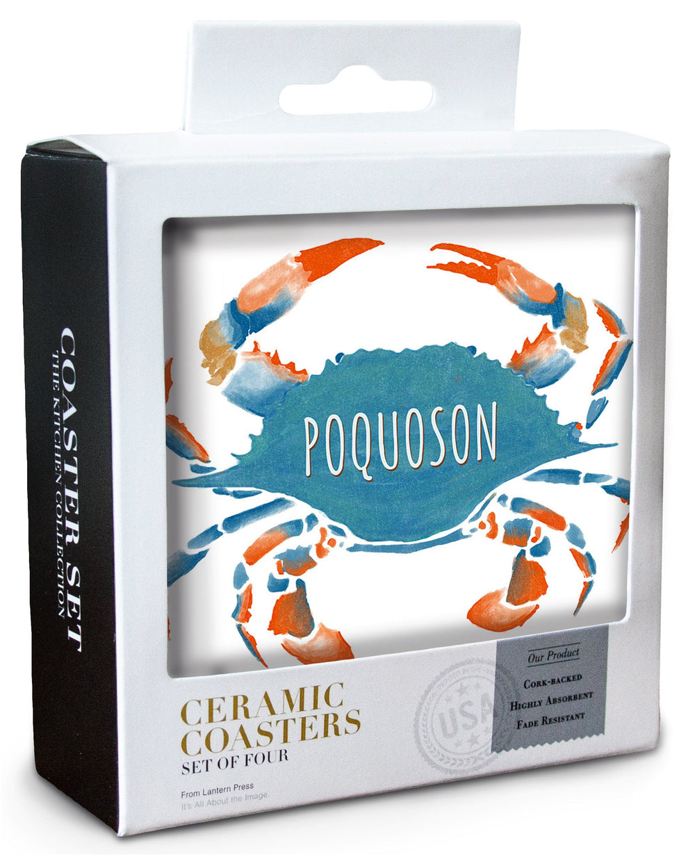 Poquoson, Virginia, Blue Crab, Watercolor, Lantern Press Artwork, Coaster Set Coasters Lantern Press 