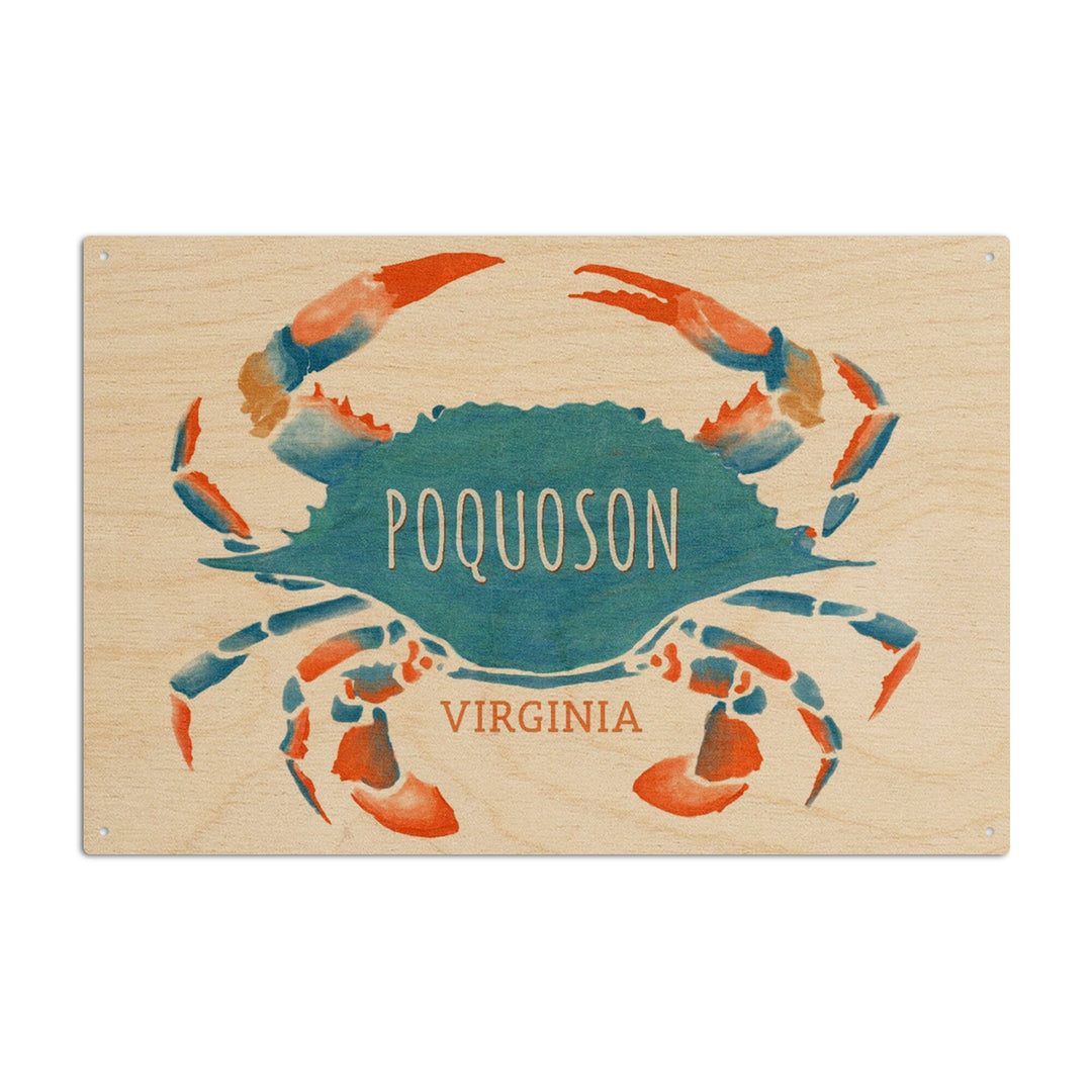Poquoson, Virginia, Blue Crab, Watercolor, Lantern Press Artwork, Wood Signs and Postcards Wood Lantern Press 10 x 15 Wood Sign 
