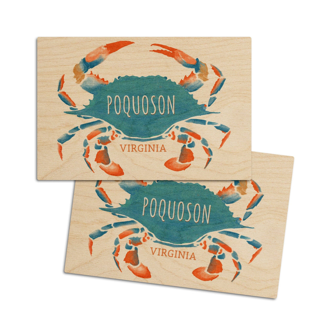 Poquoson, Virginia, Blue Crab, Watercolor, Lantern Press Artwork, Wood Signs and Postcards Wood Lantern Press 4x6 Wood Postcard Set 