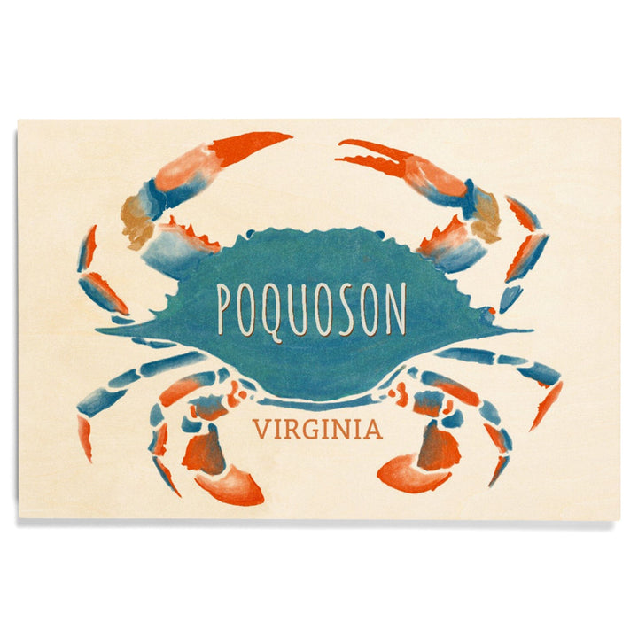 Poquoson, Virginia, Blue Crab, Watercolor, Lantern Press Artwork, Wood Signs and Postcards Wood Lantern Press 