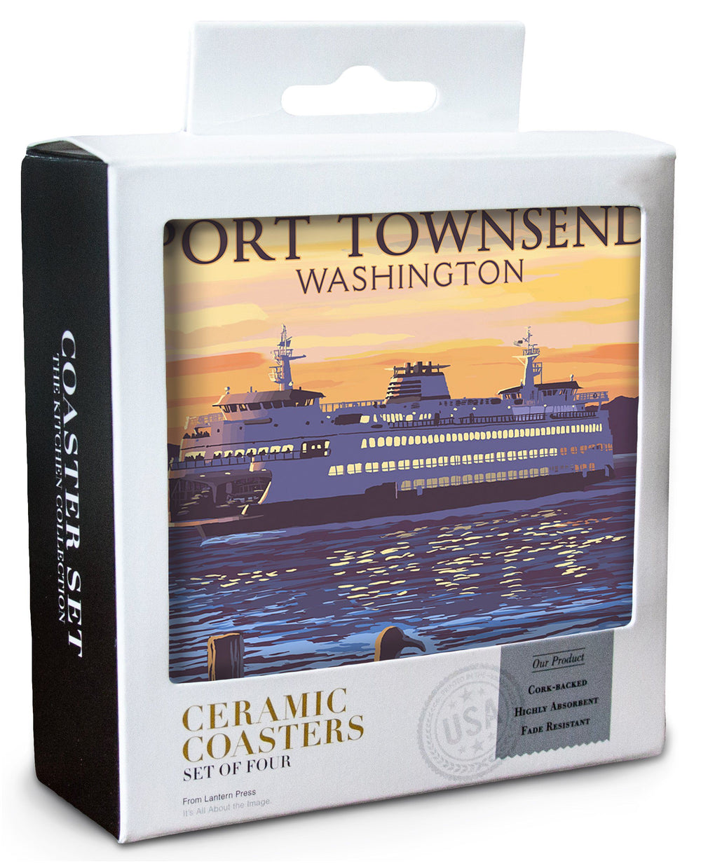 Port Townsend, Washington, Ferry Sunset & Gull, Lantern Press Artwork, Coaster Set Coasters Lantern Press 