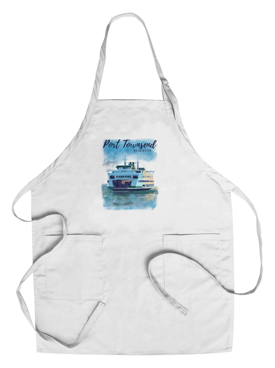 Port Townsend, Washington, Ferry, Watercolor, Lantern Press Artwork, Towels and Aprons Kitchen Lantern Press Chef's Apron 