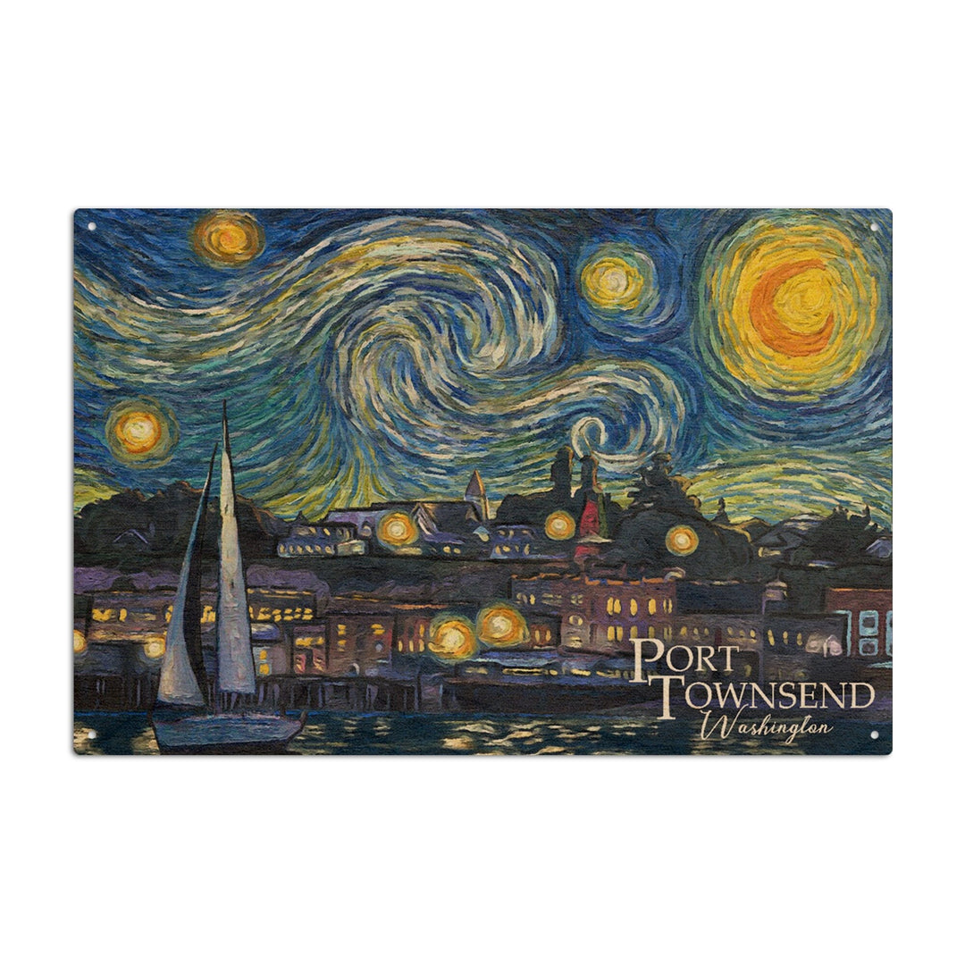 Port Townsend, Washington, Starry Night, Van Gogh, Lantern Press Artwork, Wood Signs and Postcards Wood Lantern Press 10 x 15 Wood Sign 