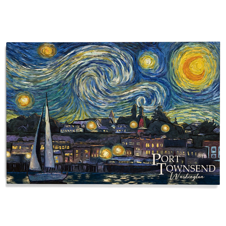 Port Townsend, Washington, Starry Night, Van Gogh, Lantern Press Artwork, Wood Signs and Postcards Wood Lantern Press 