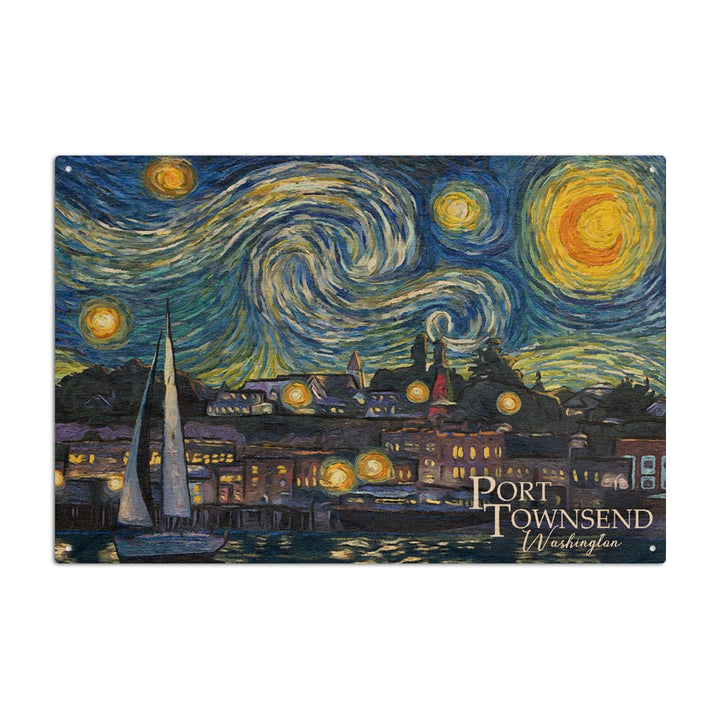 Port Townsend, Washington, Starry Night, Van Gogh, Lantern Press Artwork, Wood Signs and Postcards Wood Lantern Press 6x9 Wood Sign 