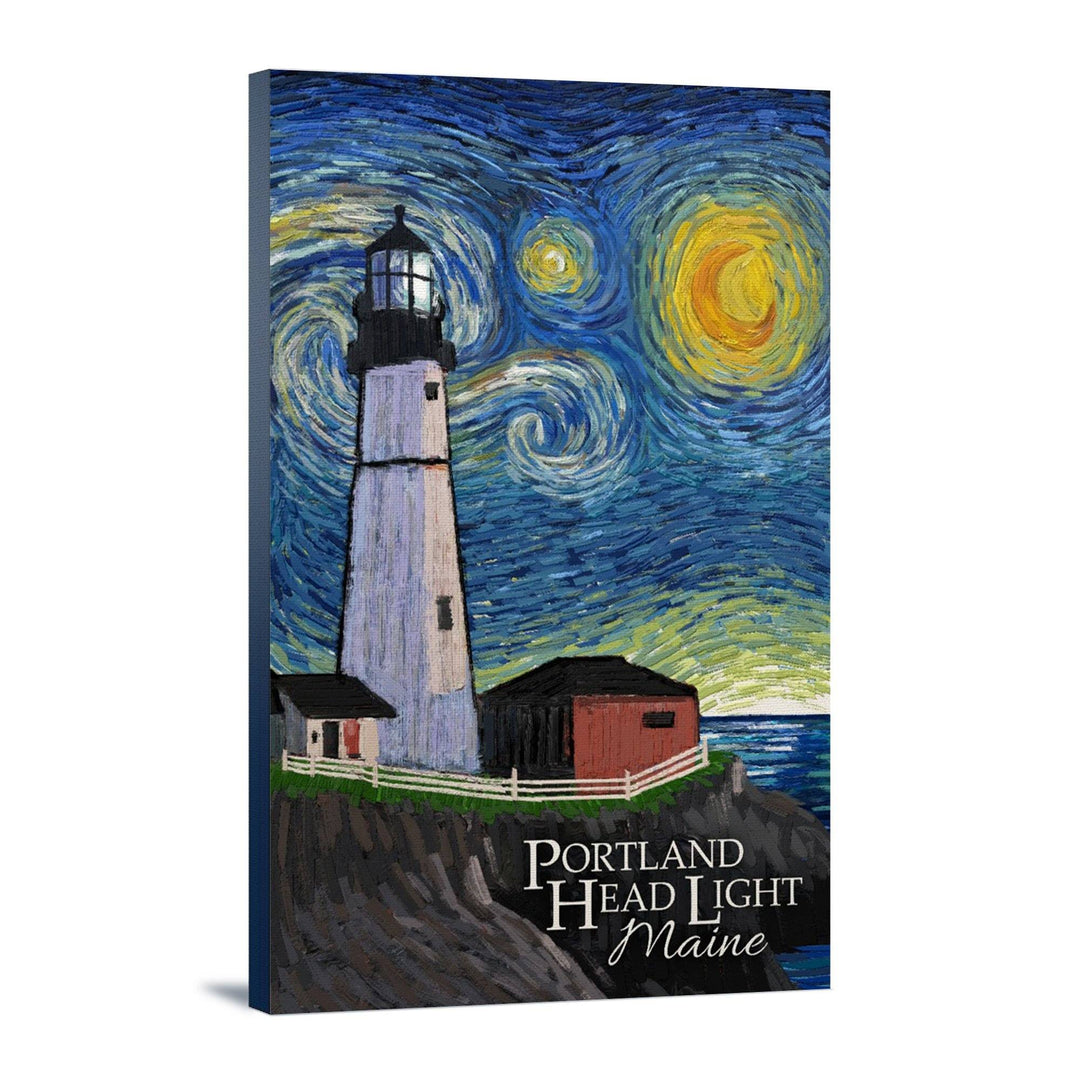 Portland Head Lighthouse, Maine, Starry Night, Lantern Press Artwork, Stretched Canvas Canvas Lantern Press 