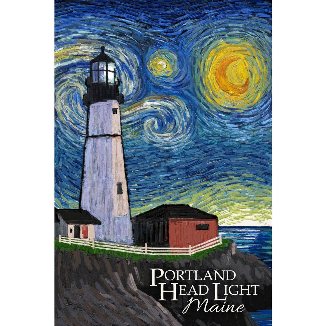 Portland Head Lighthouse, Maine, Starry Night, Lantern Press Artwork, Stretched Canvas Canvas Lantern Press 