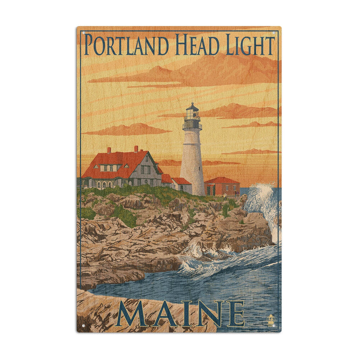 Portland, Maine, Portland Head Light, Lantern Press Artwork, Wood Signs and Postcards Wood Lantern Press 10 x 15 Wood Sign 