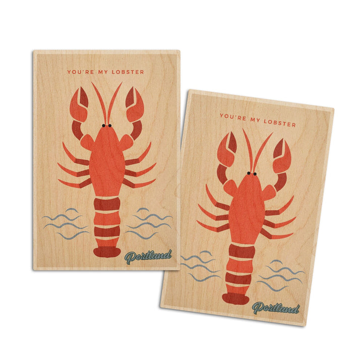 Portland, Maine, You're My Lobster, Color Block, Lantern Press Artwork, Wood Signs and Postcards Wood Lantern Press 4x6 Wood Postcard Set 