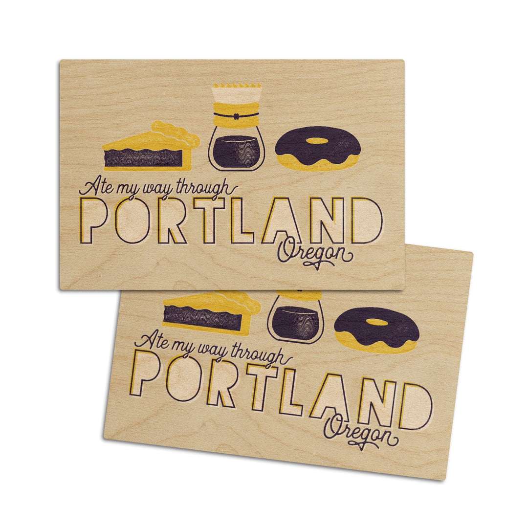 Portland, Oregon, Ate My Way Collection, Menu Sentiment, Wood Signs and Postcards Wood Lantern Press 4x6 Wood Postcard Set 