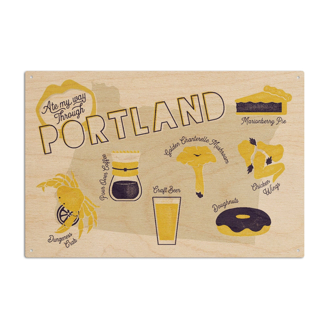 Portland, Oregon, Ate My Way Collection, State Menu, Wood Signs and Postcards Wood Lantern Press 10 x 15 Wood Sign 