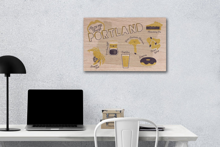 Portland, Oregon, Ate My Way Collection, State Menu, Wood Signs and Postcards Wood Lantern Press 12 x 18 Wood Gallery Print 