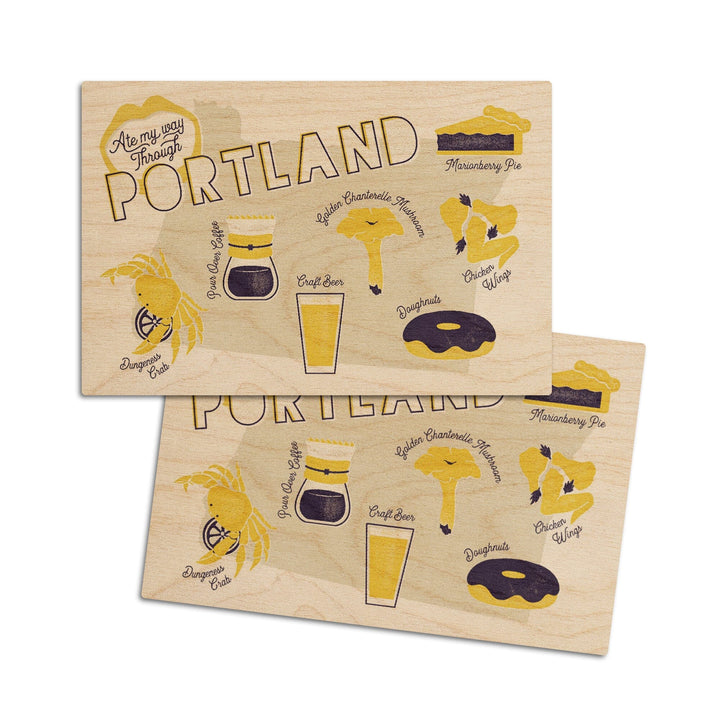 Portland, Oregon, Ate My Way Collection, State Menu, Wood Signs and Postcards Wood Lantern Press 4x6 Wood Postcard Set 